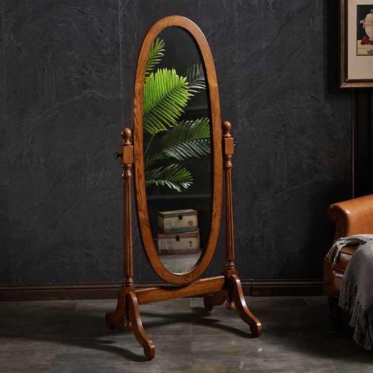 북유럽 엔틱 고급 오크나무 타원형 복도 현관 전신 거울
