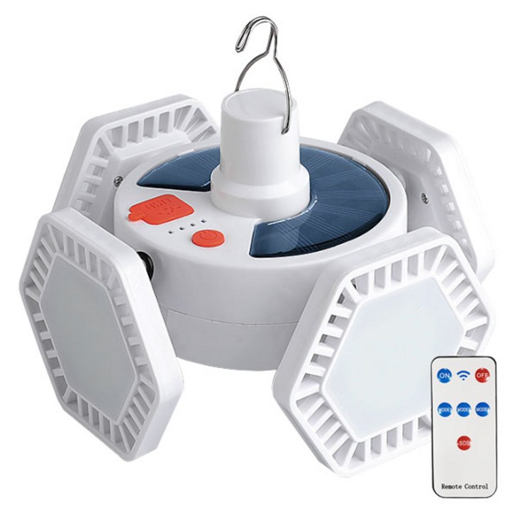 태양광 5방향 육각형 걸이등 캠핑등 태양등 실내등 날개4리모컨 야외조명 리모컨 USB 태양광충전