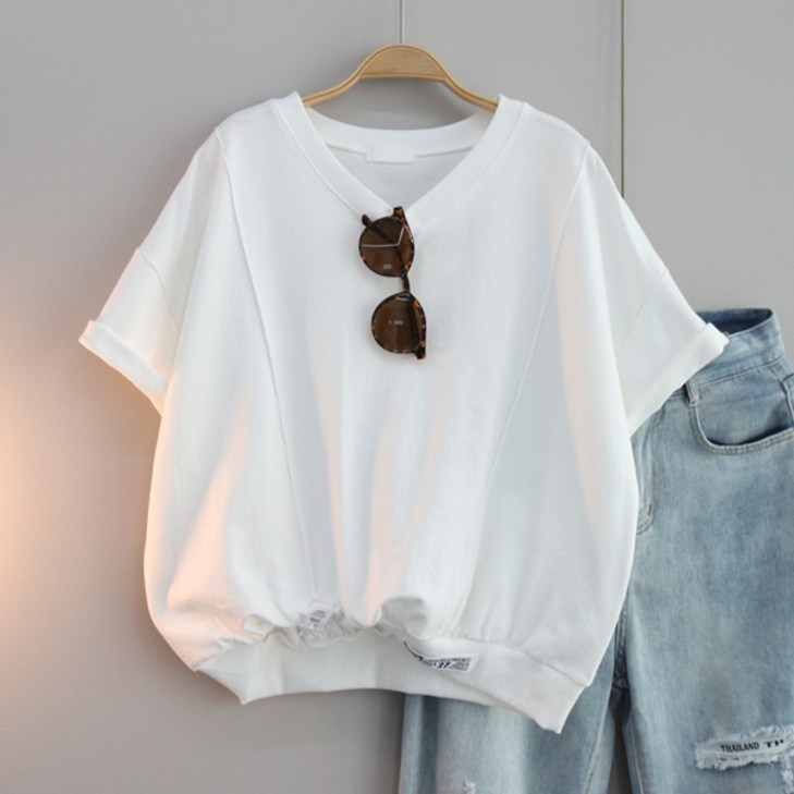 달콩 여성 브이넥 반팔티 여름 델라패치브이넥맨투맨