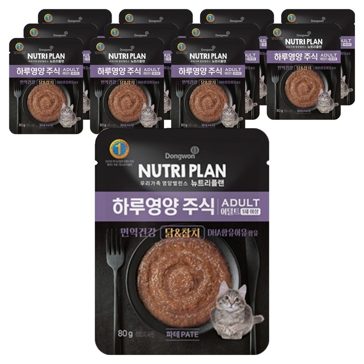 동원뉴트리플랜 어덜트 고양이 하루영양 주식파우치, 닭참치, 80g, 12개