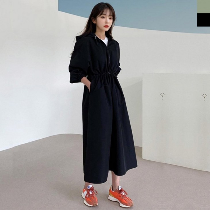 여성 스트랩 후드 롱원피스 간절기 봄가을 데일리 아노락 스타일