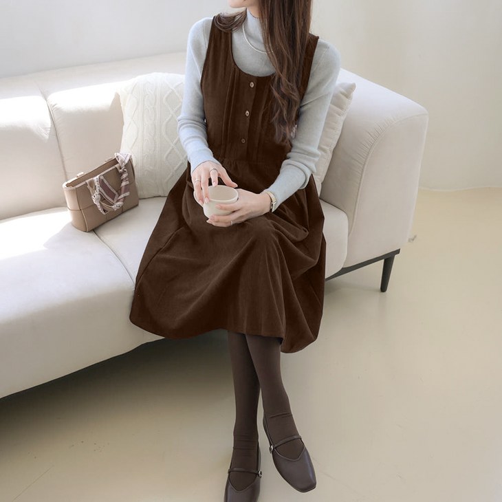 데일리앤 넨더슨 코듀로이 골덴 멜빵 뷔스티에 스트링 롱 원피스 봄 가을 겨울