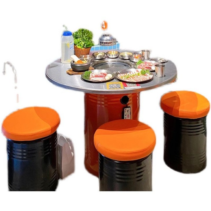 고기테이블 원형 스텐 숯불 버너 식당 매장용 세트