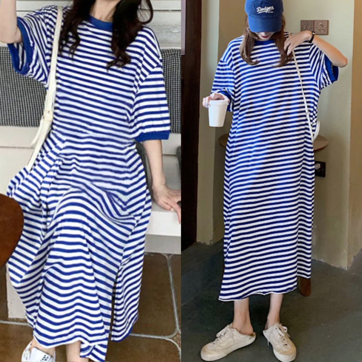 체리체쿵 편안한 여름 빅사이즈 단가라 롱 원피스