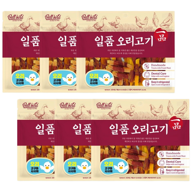 벨버드 일품 오리 사사미 육포 대용량 간식, 6개, 300g, 고구마 사사미
