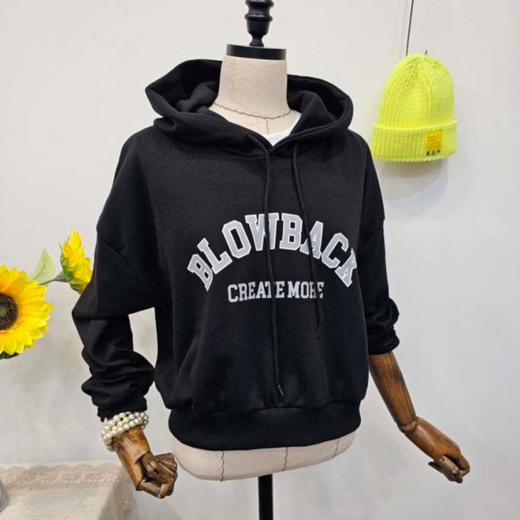 블로우 백프린팅 후드 크롭맨투맨 블로우 백프린팅 후드 크롭맨투맨