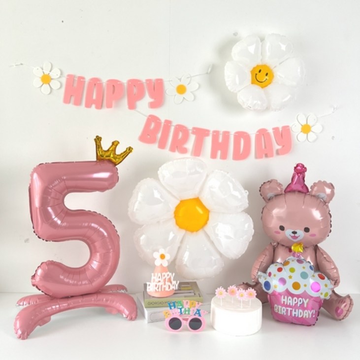 하피블리 크라운숫자풍선 생일가랜드 안경세트, 숫자 5번, 생일가랜드(핑크)