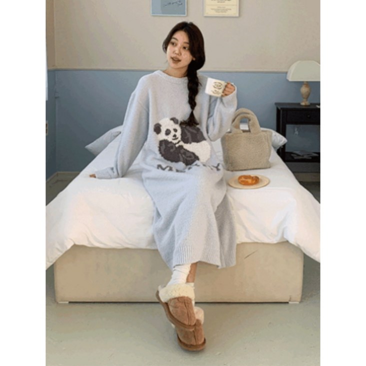 모코 판다 자카드 롱 원피스