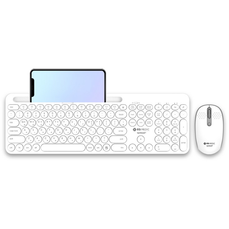 이큐메딕 항균 거치형 저소음 무선 키보드 마우스 세트, 일반형, SanitizeWS3, 화이트