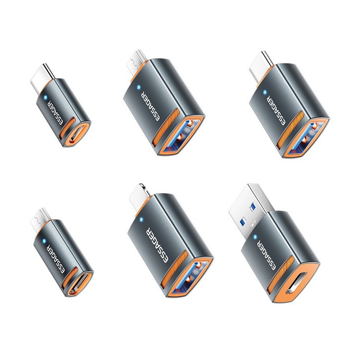 Essager USB 3.0 5A A타입 to C타입 라이트닝8핀 마이크로 5핀 OTG 변환 젠더, 1개, CUSB