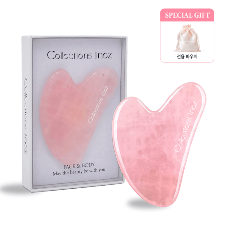 이네즈 로즈쿼츠 괄사 하트 얼굴 승모근 두피 림프 마사지 파우치,알콜솜 증정, 1개, 단일색상
