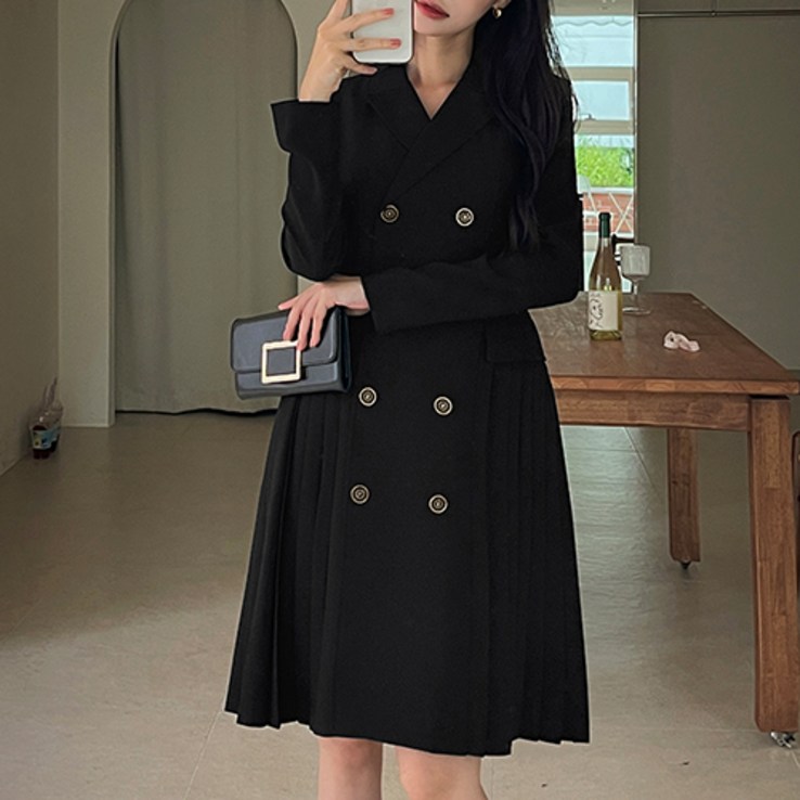 마이더스비 비띠끄 골드버튼 플리츠 원피스