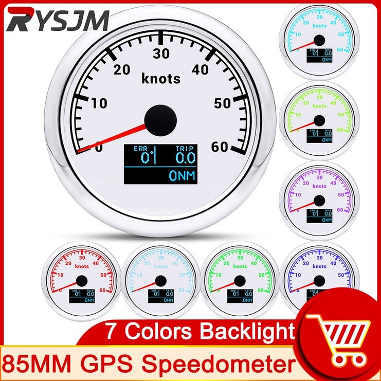자동차 도막측정기 85mm 3in1 GPS 속도계 게이지 디지털 0-60 노트 자동차 보트 마린 7 색 백라이트 안테나