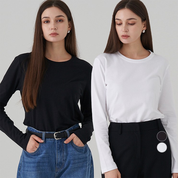 ELLE PARIS 여성용 슬림핏 스트레치 긴팔 티셔츠 2p ELLE PARIS 여성용 슬림핏 스트레치 긴팔 티셔츠 2p