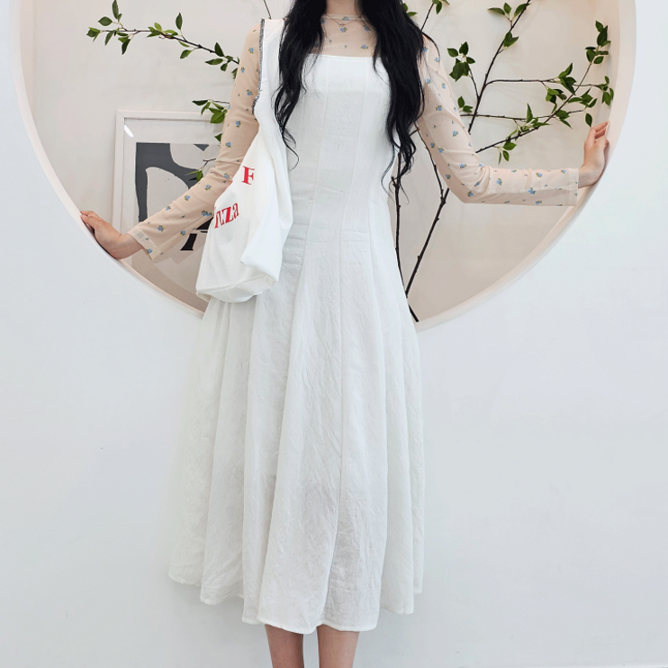 디에르 4477 3color 여름 롱 린넨 원피스 하객룩 핀턱 주름