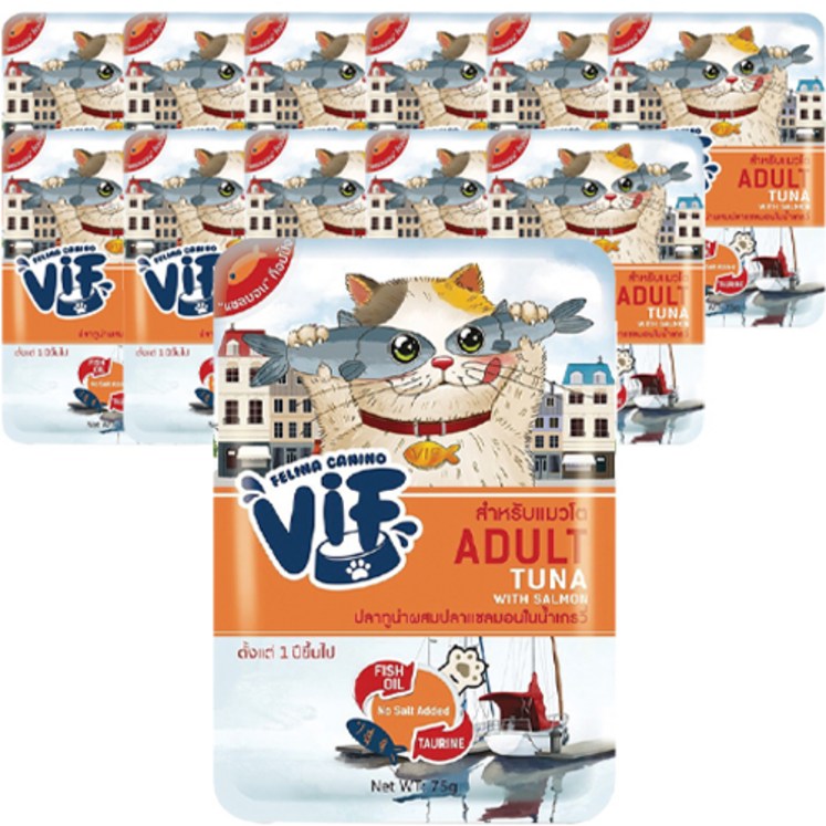 VIF 고양이 어덜트 파우치 간식, 혼합맛참치연어그레이비, 75g, 12개 VIF 고양이 어덜트 파우치 간식, 혼합맛참치연어그레이비, 75g, 12개