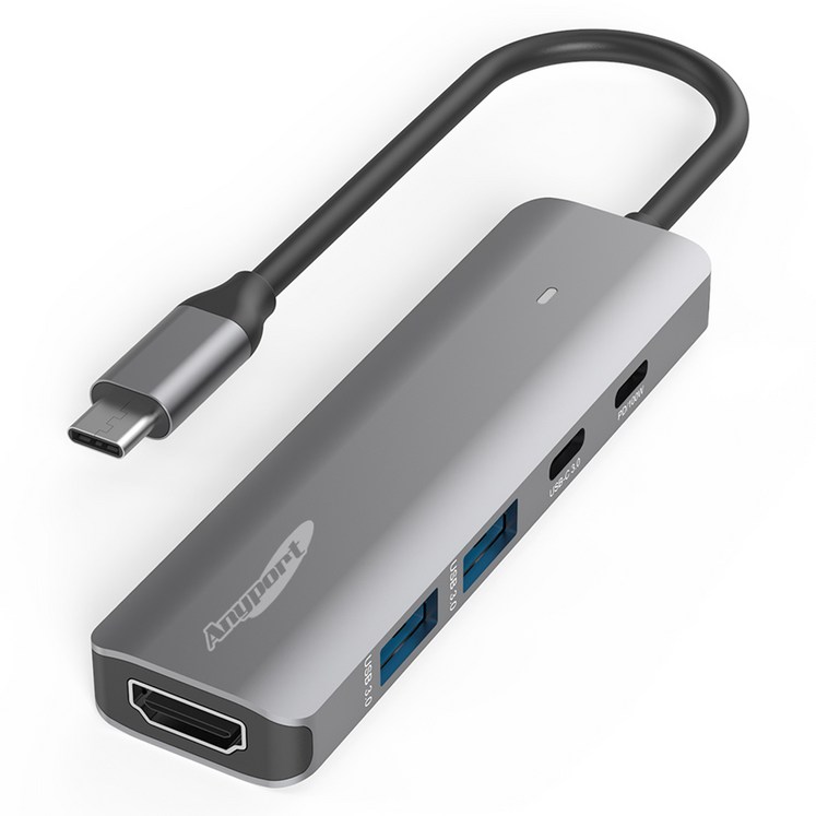 애니포트 5 in 1 C타입 앤 USBA 맥북 삼성 덱스 미러링 멀티포트 USB 허브 APTC560, 그레이