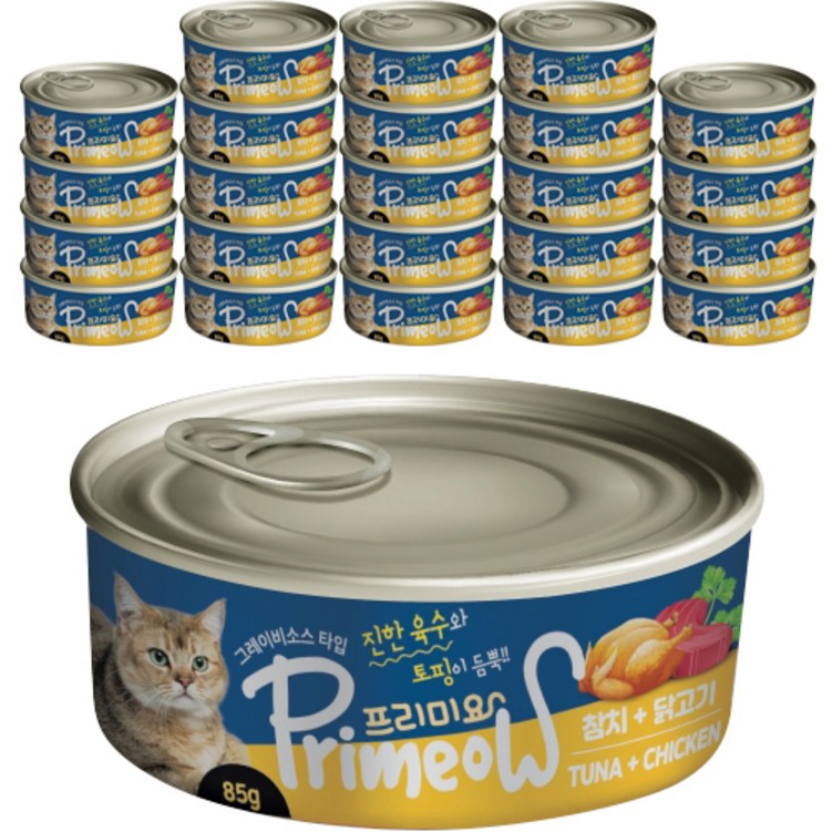 프리미요 고양이 간식캔 85g, 참치 + 닭고기 혼합맛, 85g, 24개 - 쇼핑뉴스