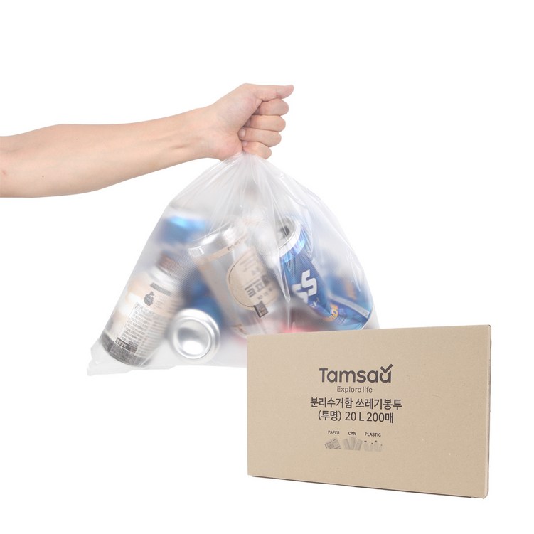 탐사 분리수거 쓰레기용 비닐봉투(투명), 20L, 200개 20230521