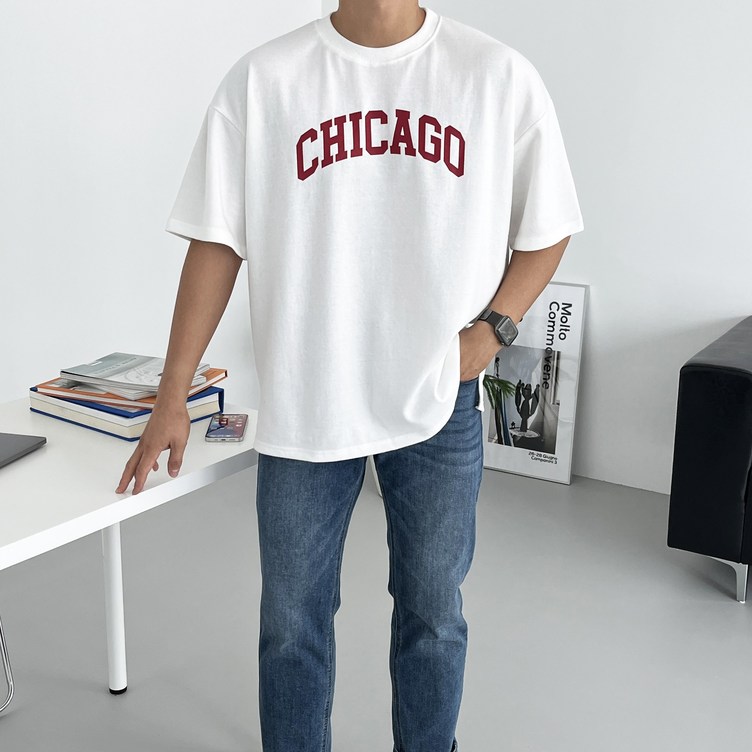 지오지아반팔 데일트 시카고 남자 오버핏 레터링 프린팅 여름 반팔 티셔츠