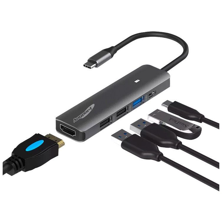 애니포트 5포트 C타입 맥북 삼성 덱스 미러링 멀티포트 USB 허브 APTC51PH, 혼합색상, 1개