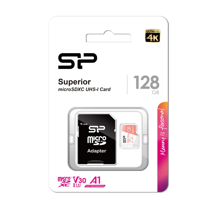 실리콘파워 micro SDXC Class10 Superior UHSI 4K U3 A1 V30, 128GB