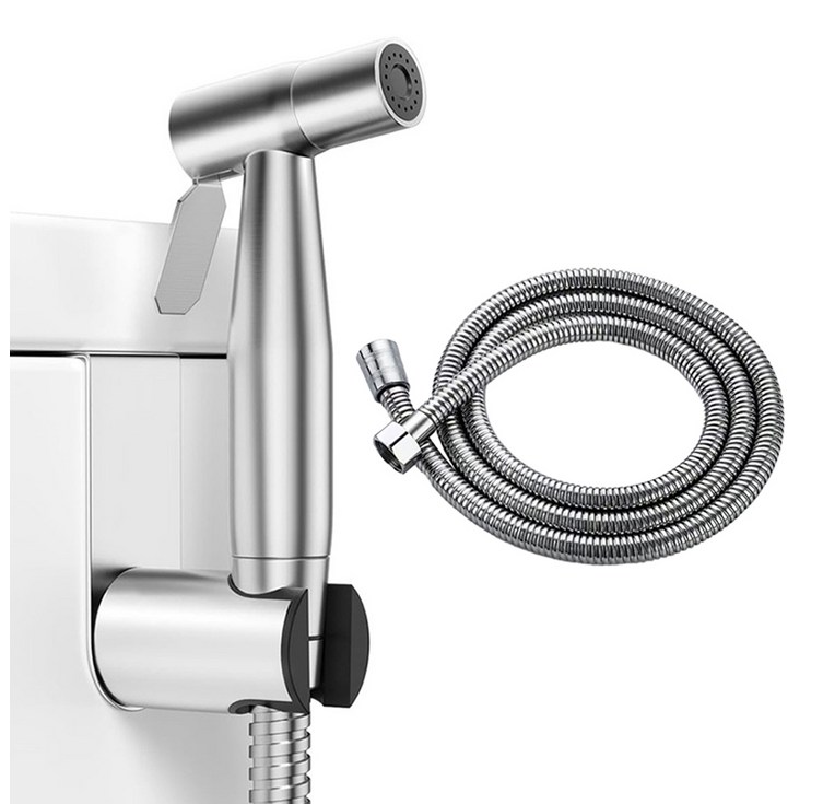 무식이네 청소싹 304 스테인레스 욕실 스프레이건  호스 1.5m  거치대 세트, 1세트, 실버