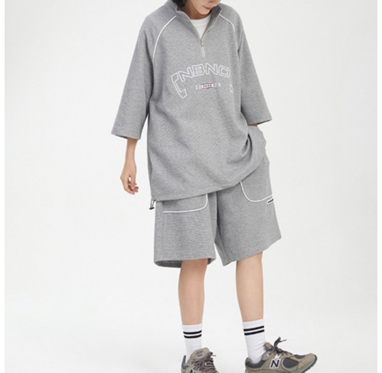 남성용 패션플로우 반집업 빅로고 오버핏 반팔티  반바지 세트