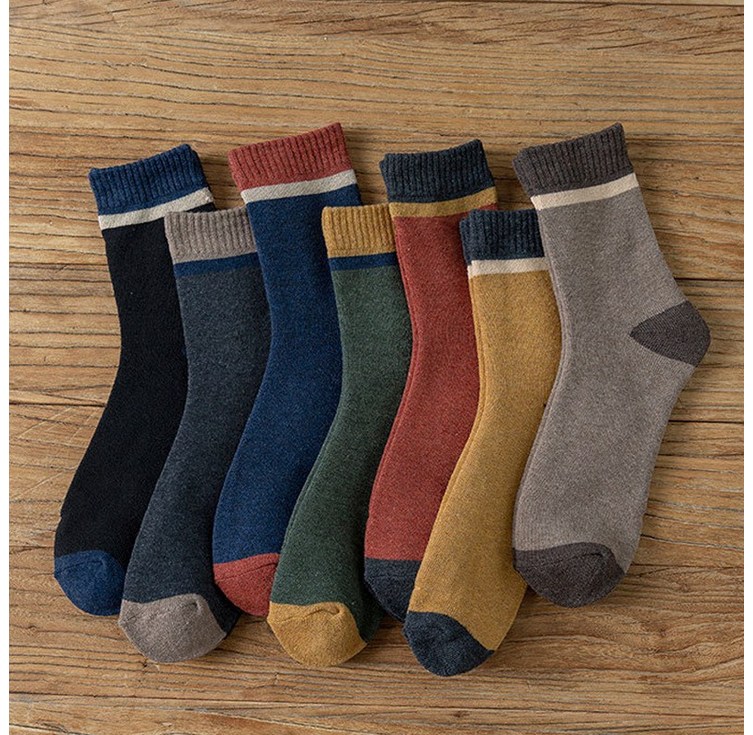 워더미 겨울 도톰 배색라인 골지 중목 양말 7켤레 세트 W847