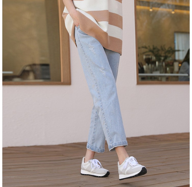 빼빼 여성용 데일리 허리밴딩 비죠 배기 데님 팬츠