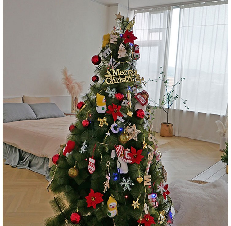 비솜 크리스마스 트리 내츄럴 전나무 무장식 풀세트 전구  오너먼트 45cm 120cm 210cm, 믹스트리180cm블랙400P