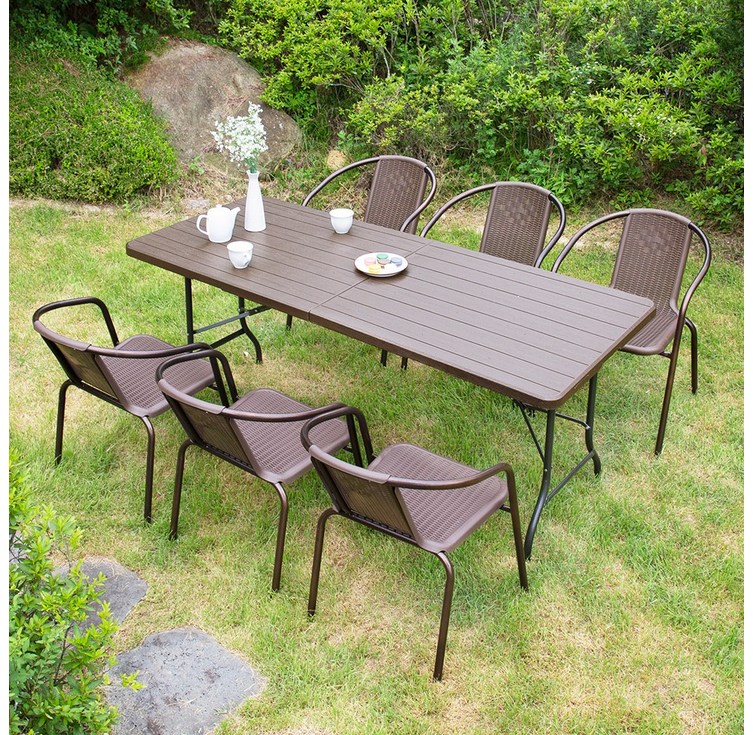 아르망 1800 유로 49번 의자 6개 야외 테이블 세트, 브라운