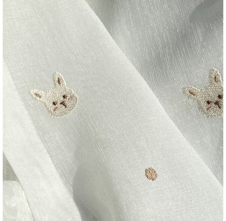 베어래빗 곰 토끼 자수 귀여운 아이방 맞춤제작 화이트 얇은 속커튼