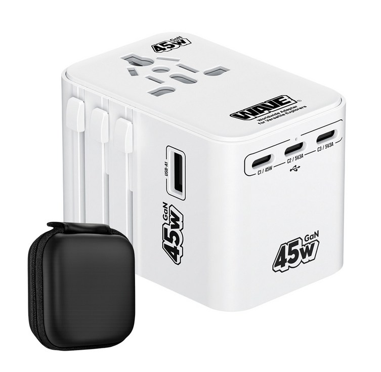 이어맥 2500W 드라이기 사용 가능 고출력 GaN 45W 초고속 충전 해외 여행용 멀티 플러그 어댑터 화이트, 1개