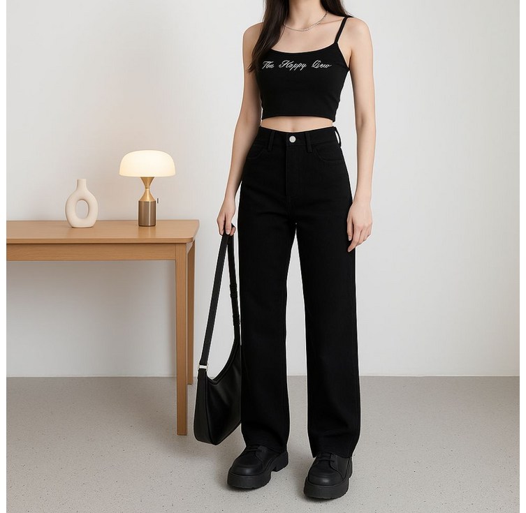 데이진 여성 일자핏 슬림 데일리 코튼 와이드 팬츠