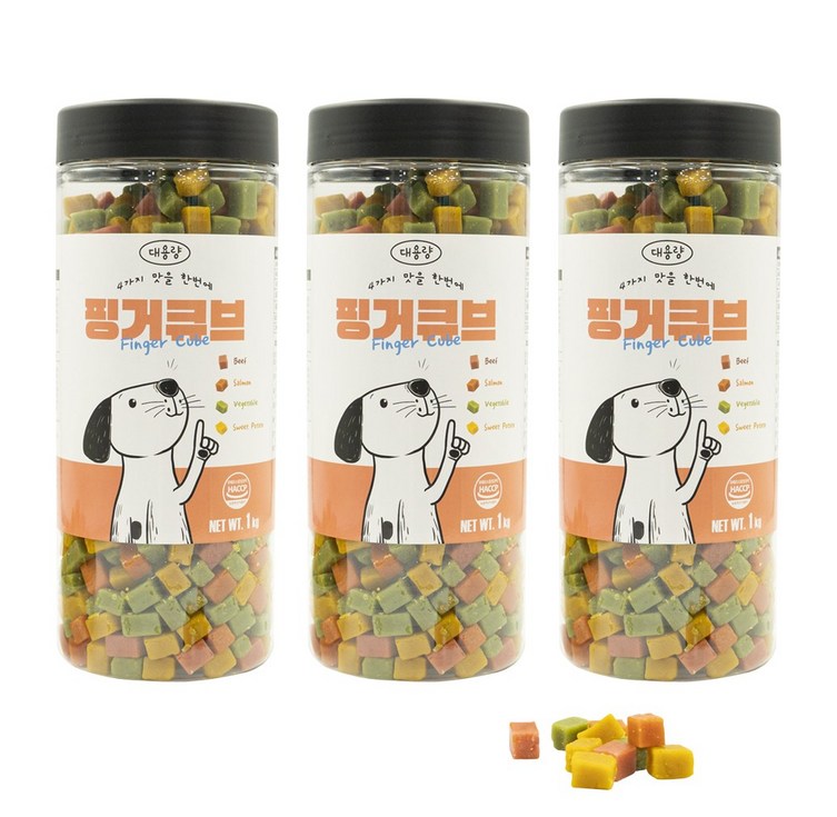 펫라벨 3kg, 핑거큐브 강아지간식, 교육용, 훈련용 대용량 강아지 트릿, 혼합, 1,000g x 3ea, 3개, 1kg