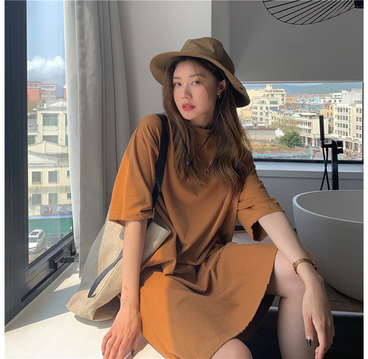 소복이네 빅사이즈 여성 반팔 롱원피스 홈웨어 루즈핏 오버사이즈 데일리 편한 면원피스