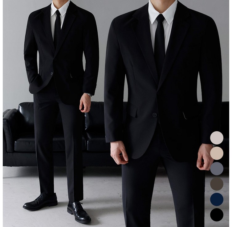 베이직바이블 남성용 사계절 베이직 수트 정장 세트 프리미엄 빅사이즈 자켓 슬랙스3color