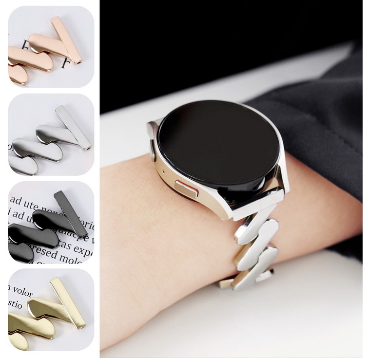 오르몽트 갤럭시워치 스트랩 지그재그 브레이슬릿 메탈 시계줄 갤럭시워치7 6 5 4 3 액티브2 호환, 실버, 1개