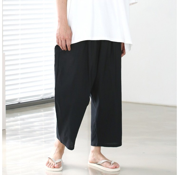 허벅스 남성용 9부 와이드 벌룬 린넨 팬츠