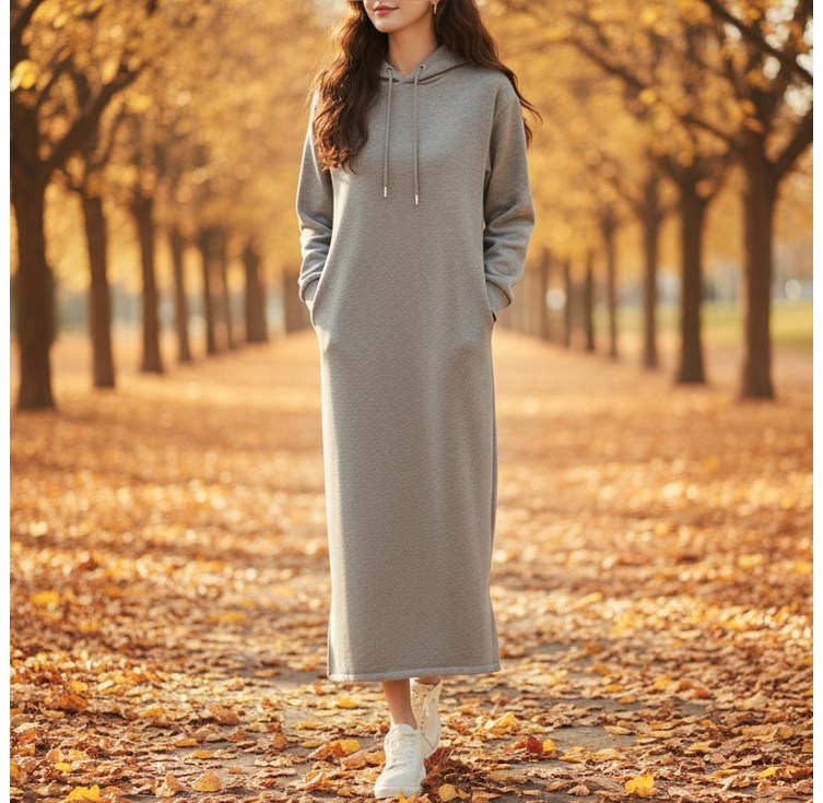 더담다 가을 겨울 후드 기모 롱원피스