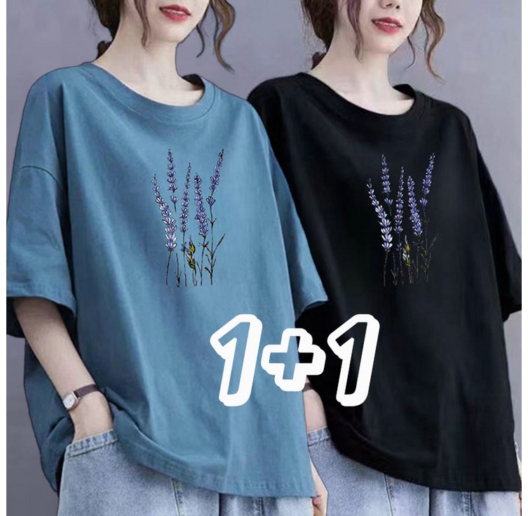 11 중년여성 반팔티 프린팅 데일리 라운드넥 여름티 오버핏 날씬해보이는 엄마티 반팔 티셔츠 상의