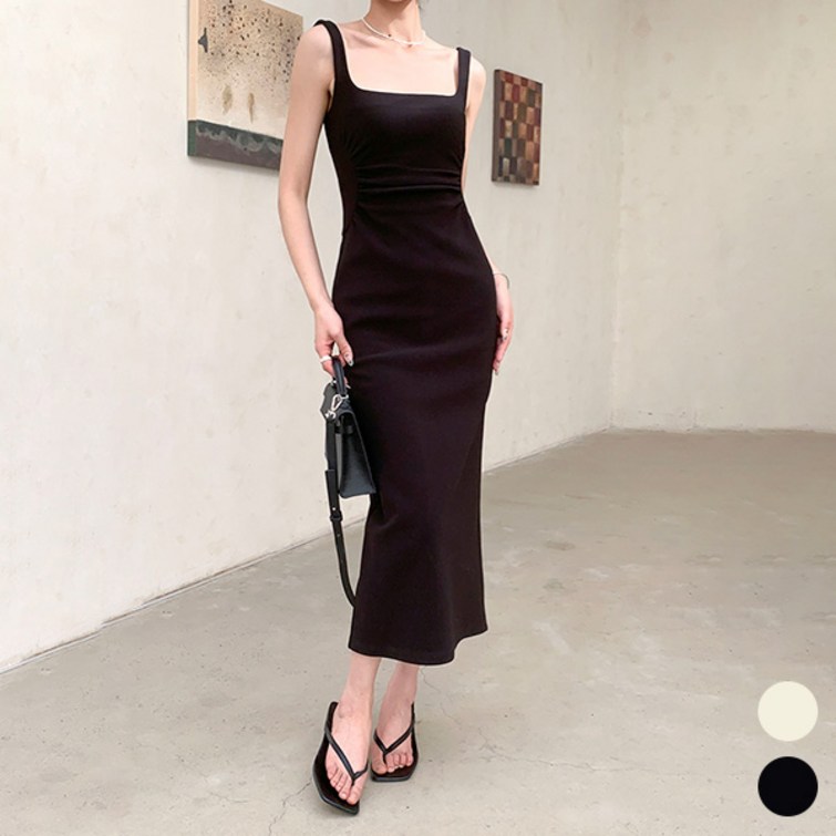 비비에모 슬림핏 스퀘어넥 핀턱 민소매 롱 원피스 06992 비비에모 슬림핏 스퀘어넥 핀턱 민소매 롱 원피스 06992