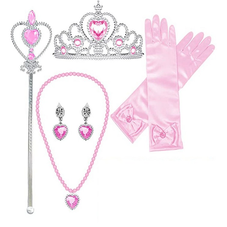 프랑디르 파티용품 인싸템 공주 왕관  목걸이  귀걸이  요술봉  장갑 세트, 핑크