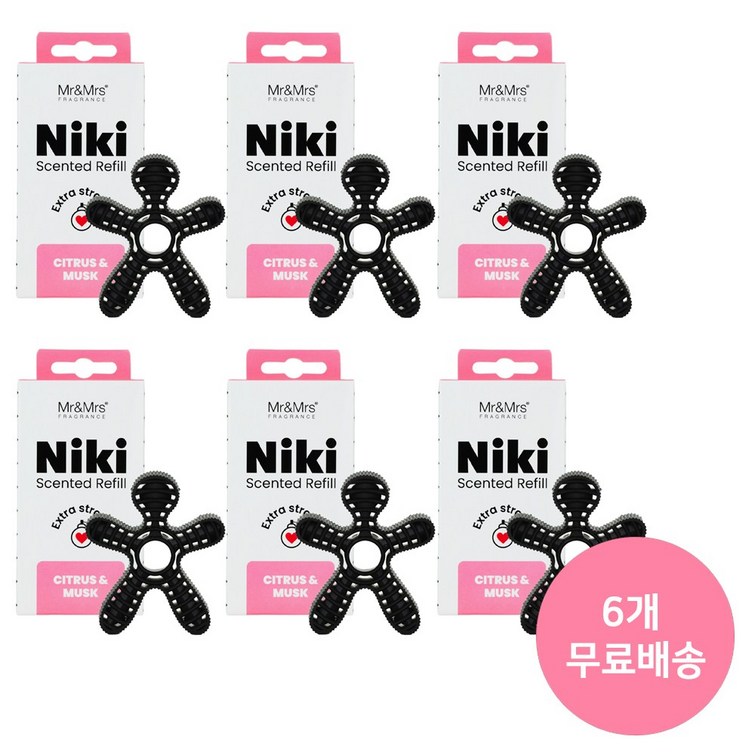 6EA 세트 무료배송 미스터앤미세스 차량용방향제 니키 리필, 6개, 니키리필 시트러스머스크